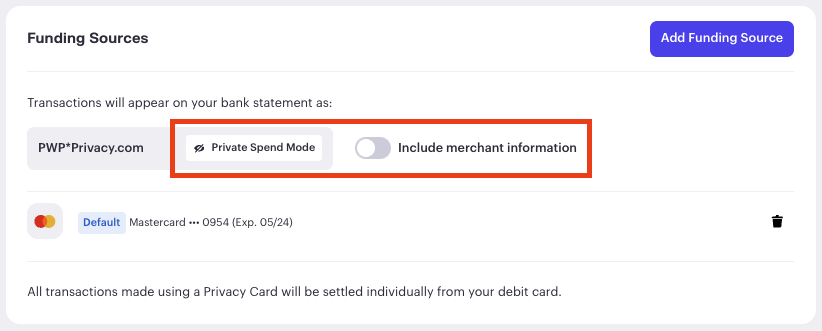 Private Spend Mode enabled
